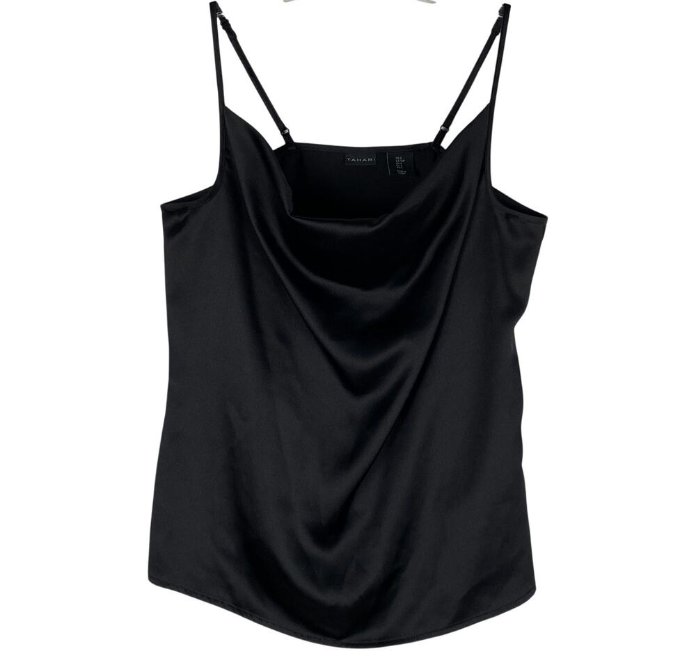 Tahari Cowl Neck Camisole Top Womens S Black Y2K Minimalist Going Out Cocktail